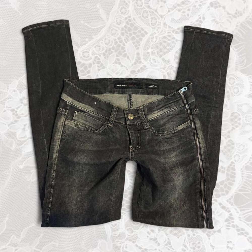 Vintage Miss Sixty Power Pop Acid Wash Low Rise Skinny Jeans